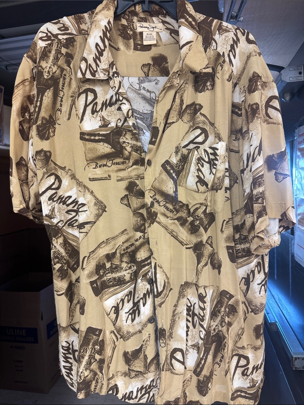 Panama Jack Beige and Brown Short-Sleeve Button-Down Camp Shirt